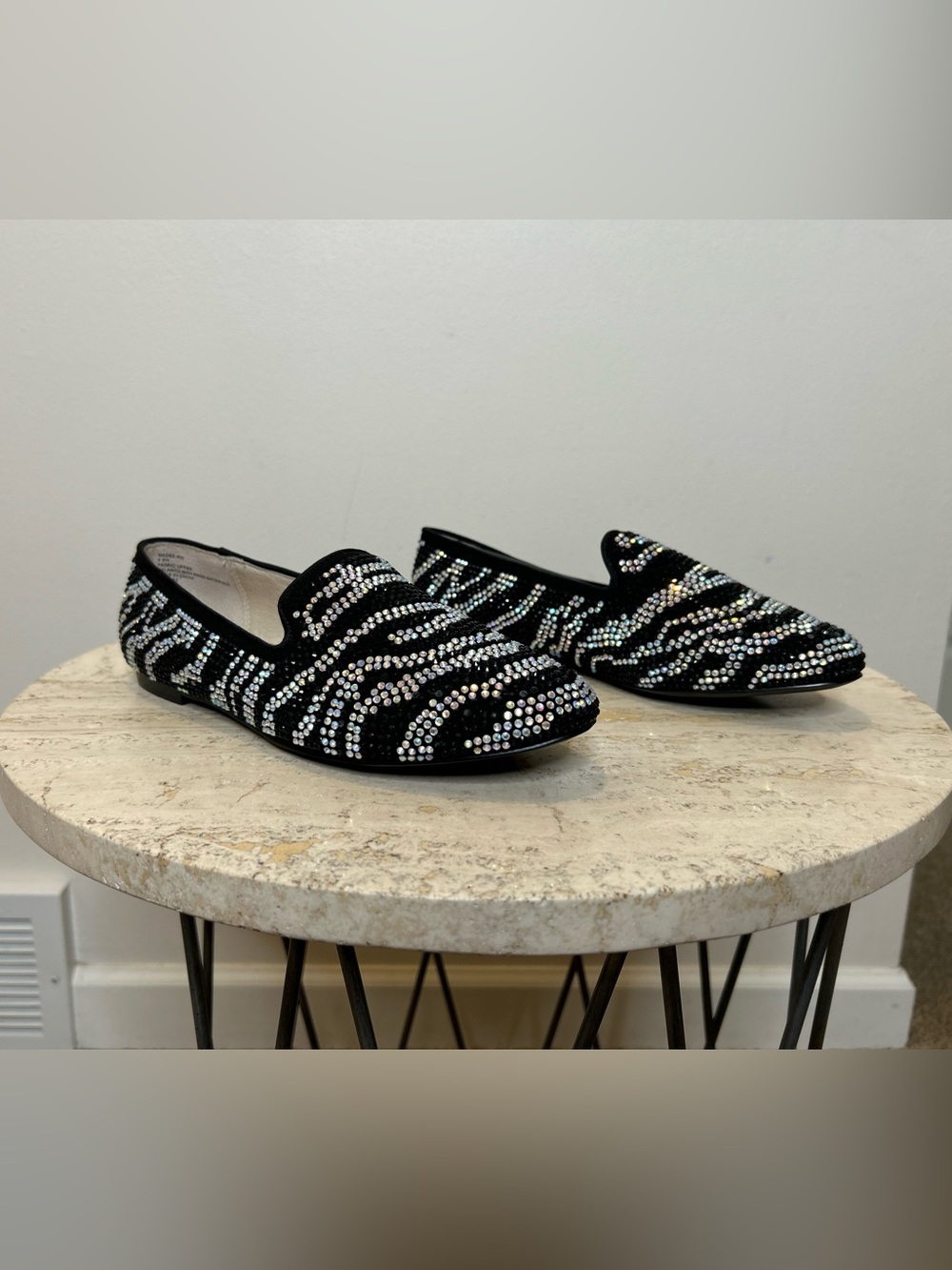 Steven bySteve Madden Madee-RW Black Jeweled Zebra-Pattern Slip-Ons Size 8.5W